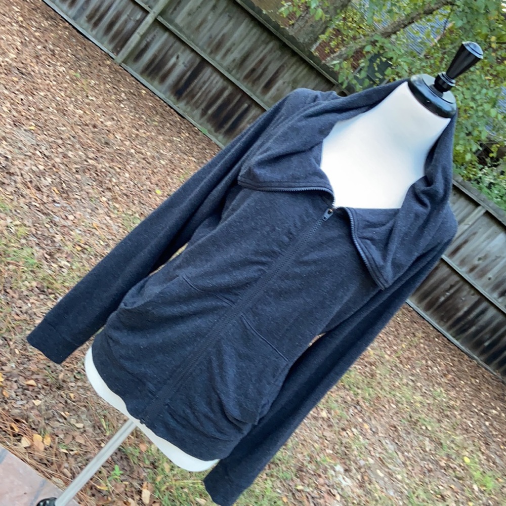 {ZELLA} Cowl Neck Charcoal Zip Up